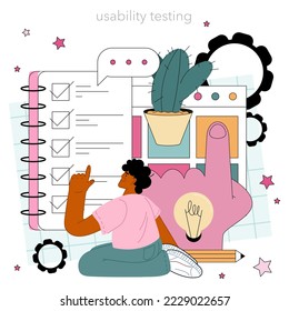 Website testing concept. Code testing and debugging. IT specialist searching for bugs. Web technology development. Flat vector illustration