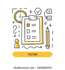 Website testing doodle icon. Web development. Hand drawn vector illustration.