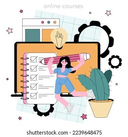 Website testing online service or platform. Website code testing and debugging. IT specialist searching for bugs. Online course. Flat vector illustration