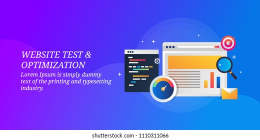 Website testing - Website optimization - SEO analysis - vector banner illustration with icons