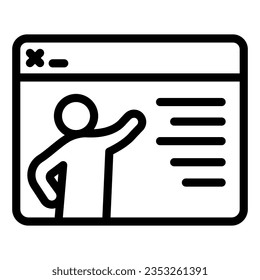 Website mit Text- und Lektorensymbol, Online-Bildungskonzept, Webinar-Zeichen auf weißem Hintergrund, Symbol für Online-Kurse und Web. Vektorgrafiken.