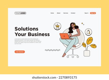A website that says solutions for your business Homepage design illustrations vector.