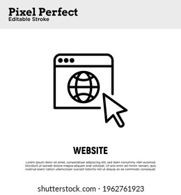 Website thin line icon. Global network. Pixel perfect, editable stroke. Vector illustration.