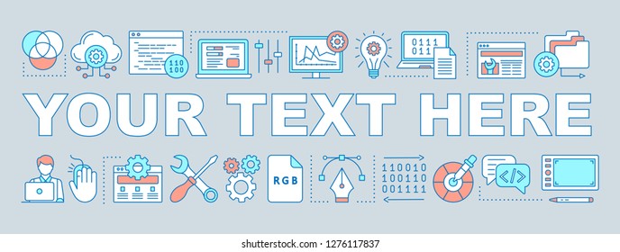Website tools word concepts banner. Presentation. Isolated lettering typography idea with linear icons. Computing. Graphic design. Web page builder. Website construction. Vector outline illustration