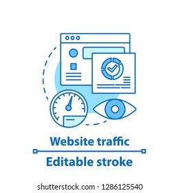 Website traffic concept icon. SMM metrics. Social media analytics idea thin line illustration. Audience growth, engagement, sales conversion rate. Vector isolated outline drawing. Editable stroke