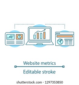 Website Traffic Concept Icon. SMM Metrics. Social Media Analytics Idea Thin Line Illustration. Audience Growth, Sales Conversion Rate. Vector Isolated Outline Drawing. Editable Stroke