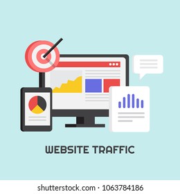 Website Traffic, Website Data, Analysis, Audience Targeting Flat Vector Conceptual Banner