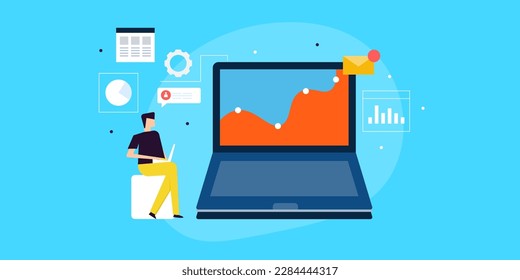 Website traffic going rocket high analytics report, SEO analysis, Financial, Business and marketing success and growth - flat design vector illustration with icons