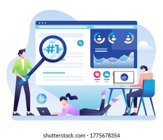 Website Traffic Illustration, Checking the Dashboard to see Web Performance. This illustration can be use for website, landing page, web, app, and banner.