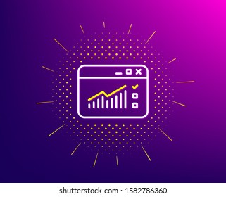 Icono de línea de tráfico del sitio web. Patrón de semitono. Gráfico de informes o signo de crecimiento de ventas. Símbolo de datos de análisis y estadísticas. Fondo degradado. Icono de línea de tráfico web. Patrón de medio tono amarillo. Vector