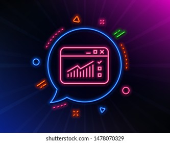 Website Traffic line icon. Neon laser lights. Report chart or Sales growth sign. Analysis and Statistics data symbol. Glow laser speech bubble. Neon lights chat bubble. Vector
