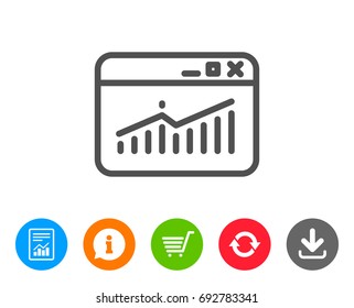 Website Traffic Line Icon. Report Chart Or Sales Growth Sign. Analysis And Statistics Data Symbol. Report, Information And Refresh Line Signs. Shopping Cart And Download Icons. Editable Stroke. Vector