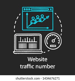 Website traffic number chalk concept icon. Digital marketing benefit idea. Website visitors, followers. Internet site popularity measurement. Web analytics. Vector isolated chalkboard illustration