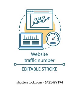 Website traffic number concept icon. Digital marketing benefit idea thin line illustration. Webpage visitors. Internet site popularity measurement. Vector isolated outline drawing. Editable stroke