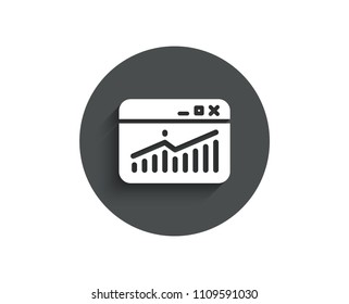 Website Traffic simple icon. Report chart or Sales growth sign. Analysis and Statistics data symbol. Circle flat button with shadow. Vector