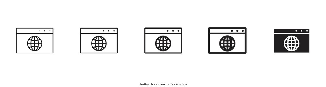Website UI design icons in black outline, solid and colored style