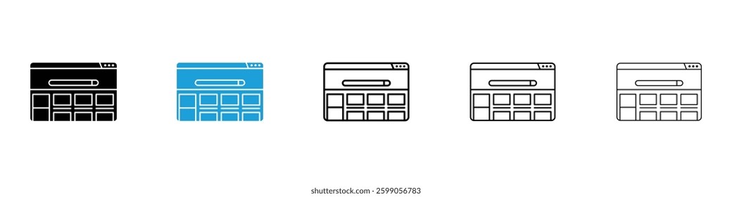 Website UI design icons vector illustrations in black and blue colors for web and ui designs