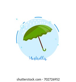website umbrella logo. green icon on blue background, isolated on white. circle image