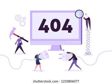 Website Under Construction. 404 Page Maintenance with Characters Workers in Uniform Repairing Network Problem. Web Page Not Found. Vector illustration