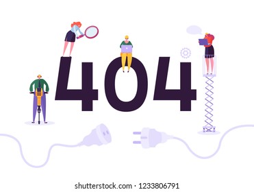 Website Under Construction. 404 Page Maintenance with Characters Workers in Uniform Repairing Network Problem. Web Page Not Found. Vector illustration