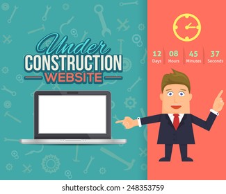 Website Under Construction and Businessman Flat Vector Template