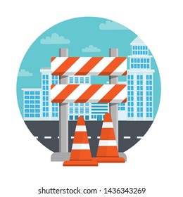 Website is under construction in city. danger sign on road, warning sign,vector illustration concept.