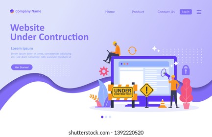 Website Is Under Construction Concept, A Team Fixing Web System, Updating The Server By Developers  Suitable For Web Landing Page, Ui, Mobile App, Banner Template. Vector Illustration 