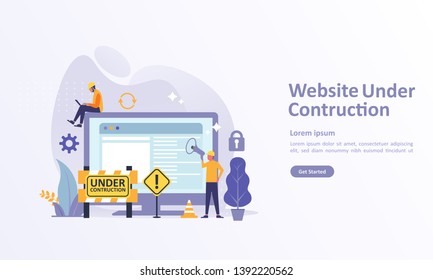 Website is Under Construction concept, A team Fixing web system, updating the server by developers  Suitable for web landing page, ui, mobile app, banner template. Vector Illustration 