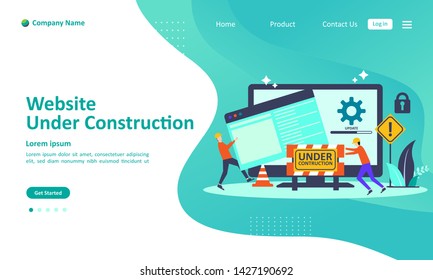 Website is Under Construction concept, A team Fixing web system, updating the server by developers  Suitable for web landing page, ui, mobile app, banner template. Vector Illustration 
