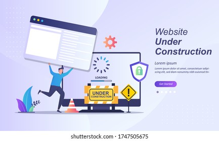 Website Is Under Construction Concept, A Team Fixing Web System, Updating The Server By Developers Suitable For Web Landing Page, Ui, Mobile App, Banner Template. Vector Illustration