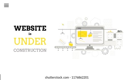 Website Is Under Construction.  Design Concept Of Maintenance Page Or 404 Error. Vector Template. Design For Websites. 