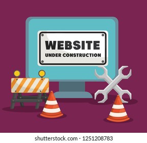website under construction with desktop computer