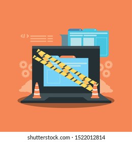 website under construction with desktop computer vector illustration