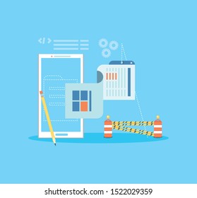website under construction with desktop computer vector illustration