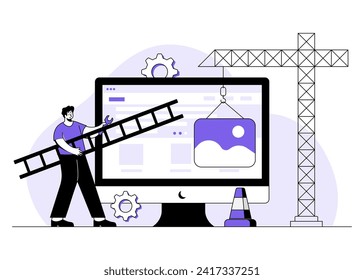 website, under construction flat illustration vector concept for landing page, ui, web, mobile app, System maintenance, Developer building website, Website development, Developer fixing website 