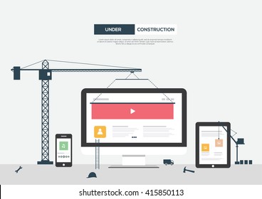 Website Under Construction Flat Vector Template
