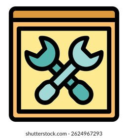 Website under construction icon with crossed wrenches symbolizing maintenance, updates or technical difficulties