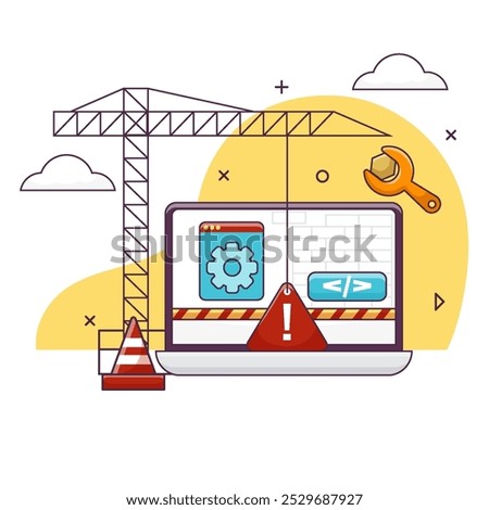 Website Under Construction illustration. Laptop with Repairing Tools Coding and Programming