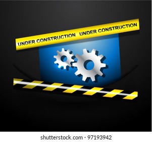 Website under construction message. Cogwheel and do not cross tapes.