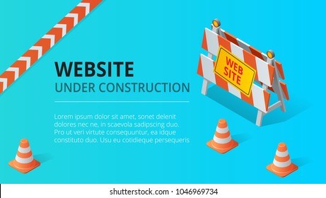 Website under construction page background vector illustration. Flat isometric style vector illustration.