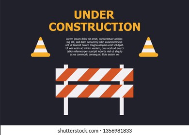 Website under construction page background. Warning tape banner