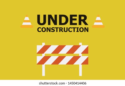 Website under construction page background. Warning tape banner