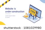 
Website under construction page.  Flat isometric vector illustration isolated on white background.