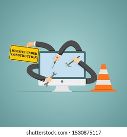 Website under construction page. Flat style vector.