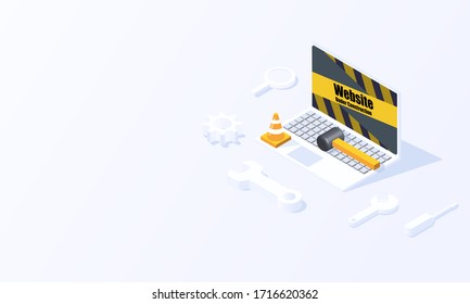 Website under construction page flat isometric isolated on white background vector design
