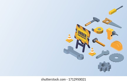 Sitio web en construcción de la herramienta mecánica de diseño de vectores isométricos