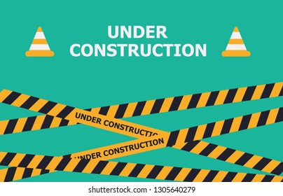 Website under construction page. Warning tape banner 