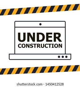 Website under construction page. Warning tape banner