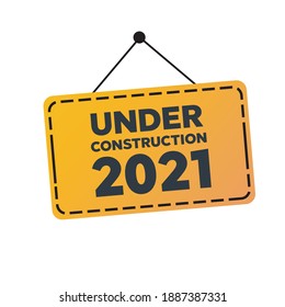 Website under construction page. Warning tape banner