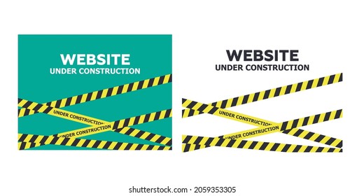 Website under construction page. Warning tape banner